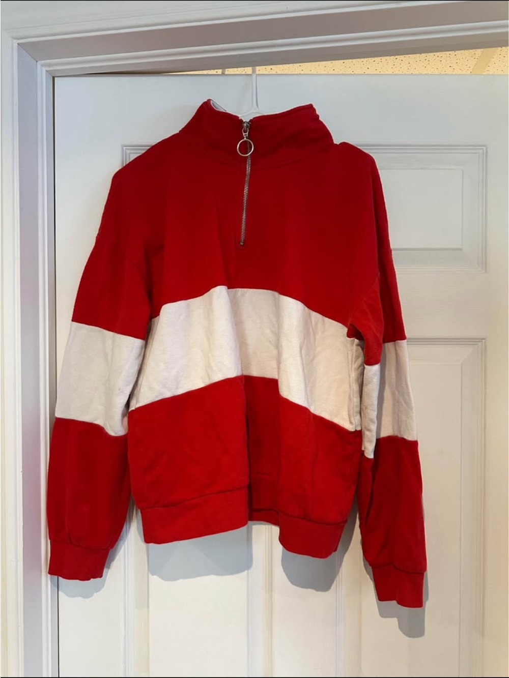 Red and White Half-Zip Pullover Sweater